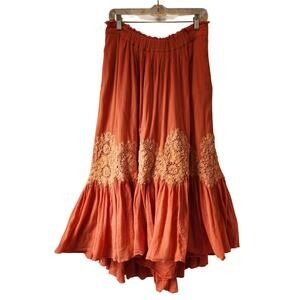 Anthropologie Floreat 100% Cotton Orange Ruffle Skirt Size Small